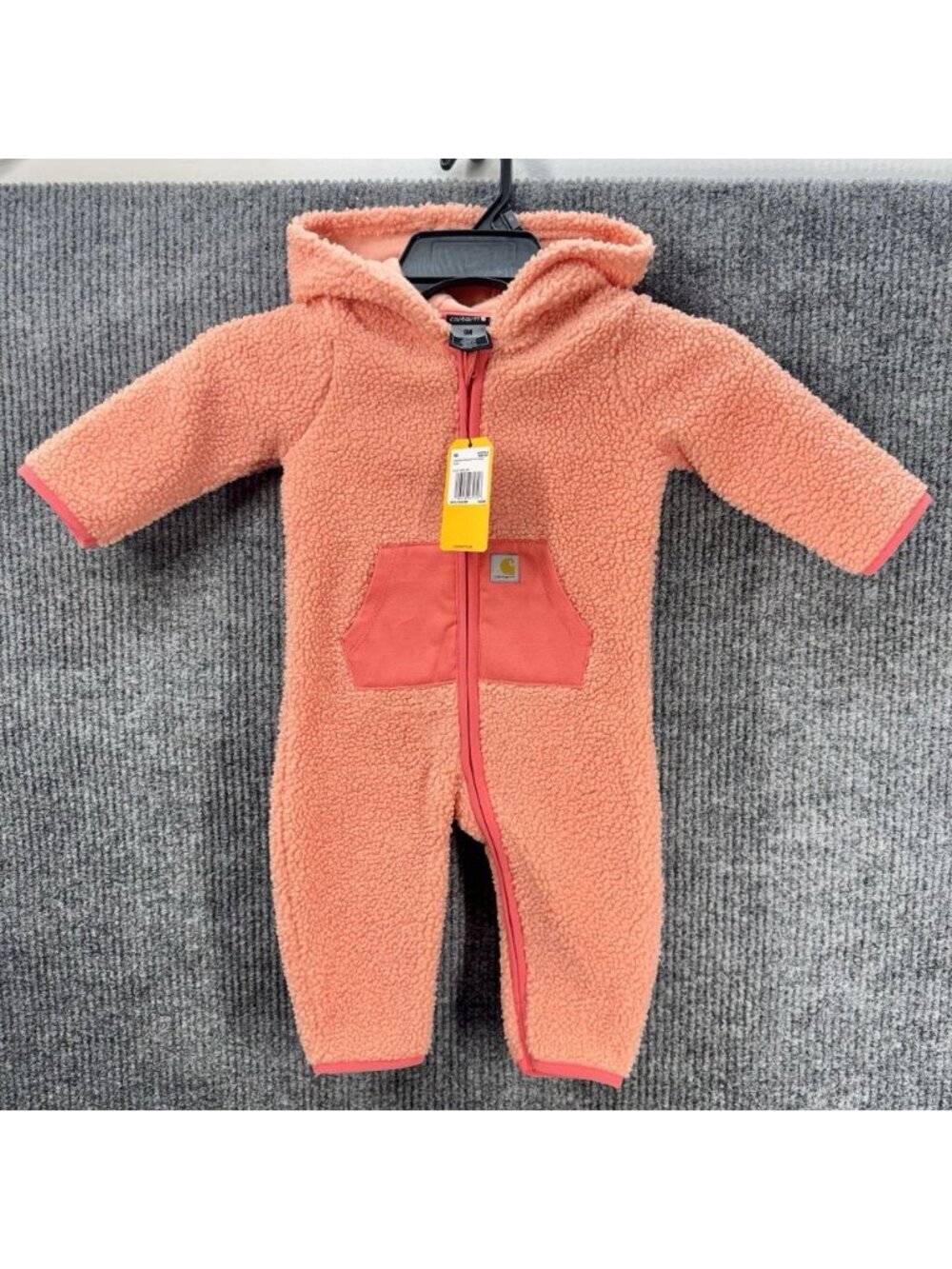 Carhartt Zip Front Sherpa Coveralls Baby 9M Coral Pink Long Sleeve Hooded NEW